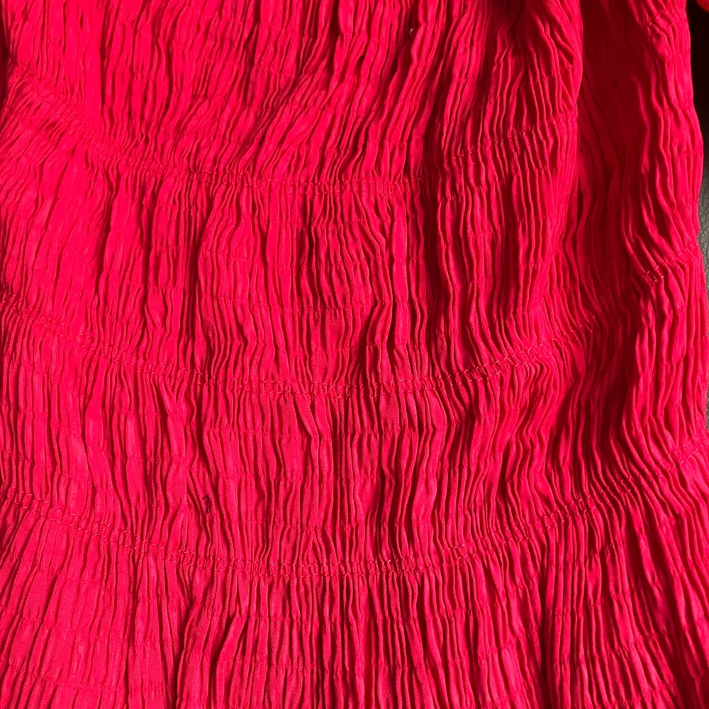 NWT Urban Outfitters Red Smocked Lace-Up Peasant Crop Top Balloon Sleeve M - Picture 4 of 7